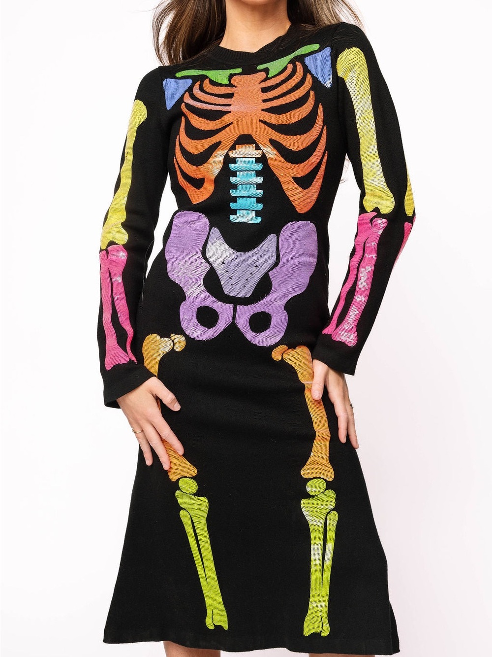 Queen of Sparkles Multi Sequin Skeleton Knit Midi Dress